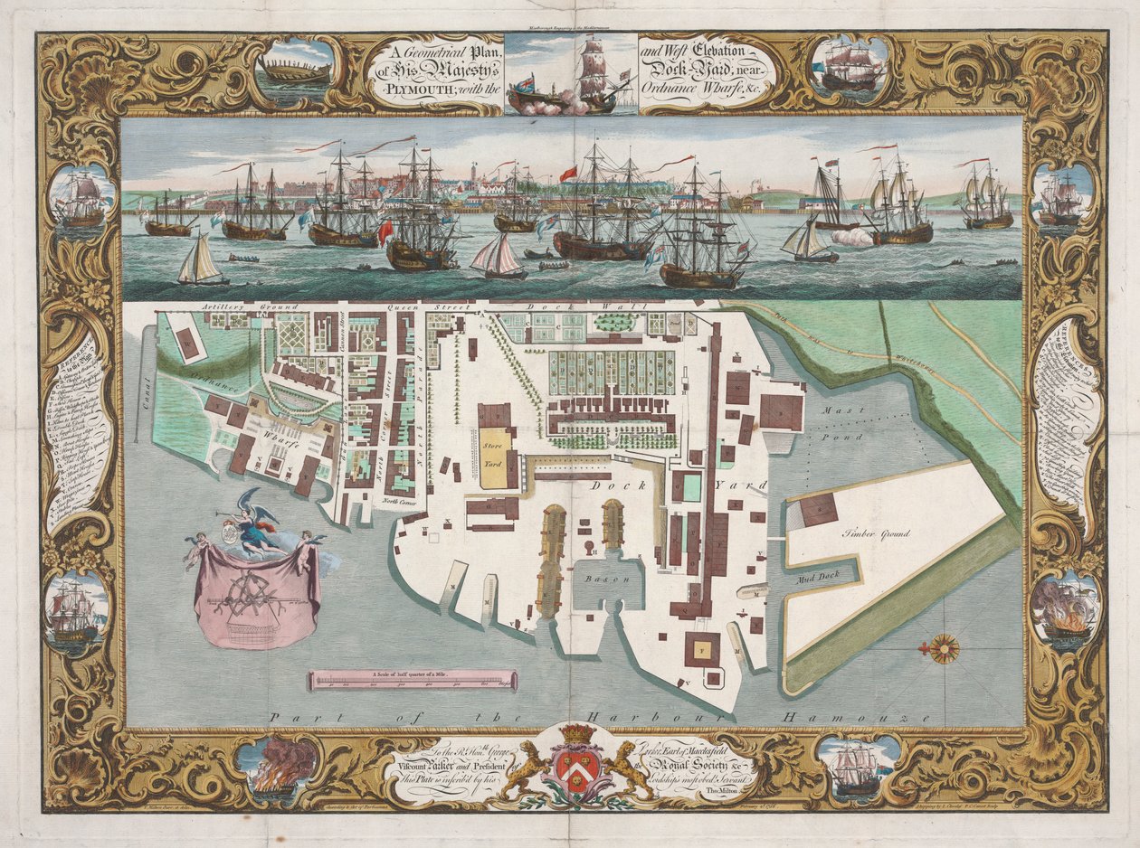 Perto de Plymouth com o Cais da Portaria... de Pierre Charles Canot