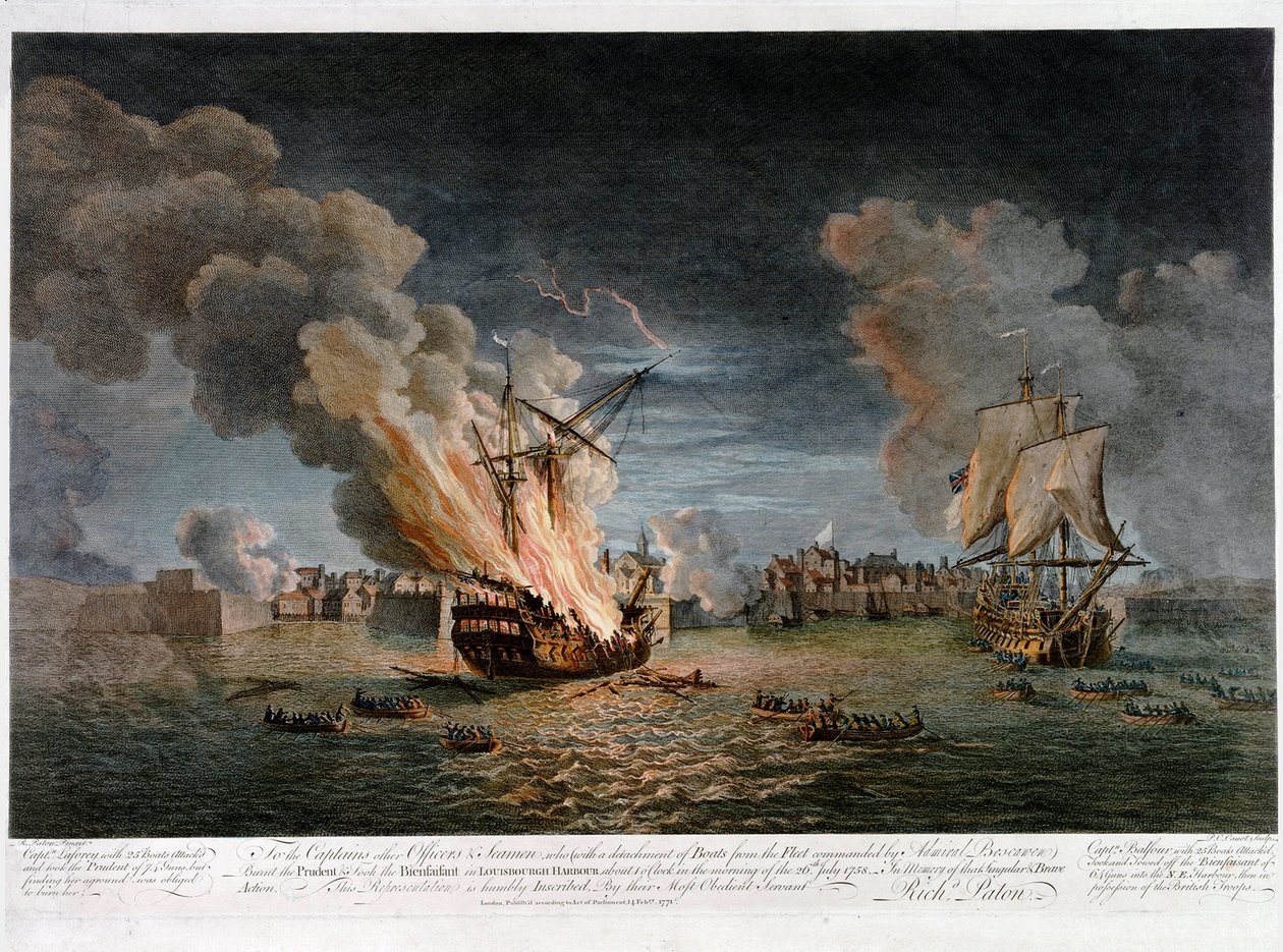 Aos capitães, oficiais e marinheiros que serviam no destacamento de navios da frota, que incendiaram os navios franceses "Prudent" e "Bienfaisant" no porto de Louisbourg (Quebeque, Canadá) em 26 de julho de Pierre-Charles Canot