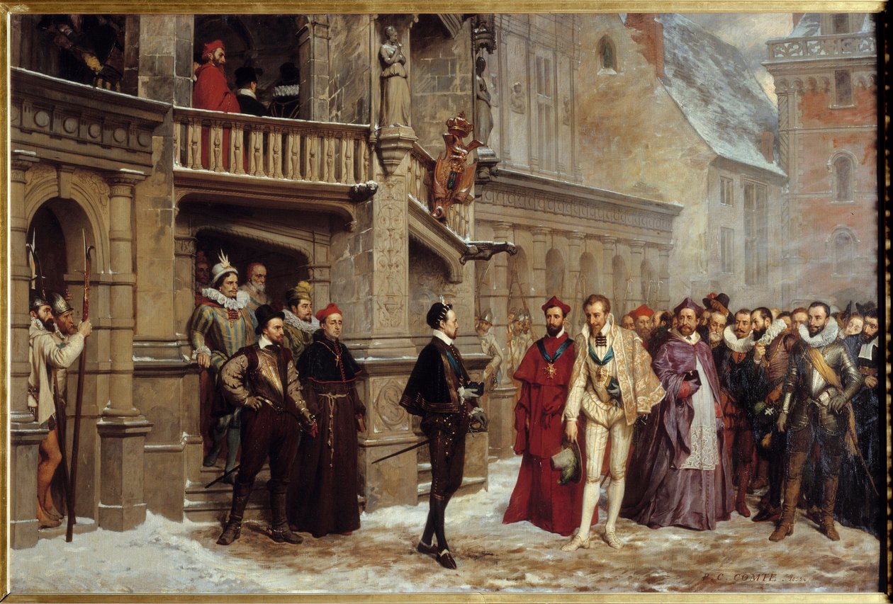 Encontro entre Henrique III Rei de França (1551 - 1589) e Henrique I de Lorena, Duque de Guise chamado Balafre de Pierre Charles Comte