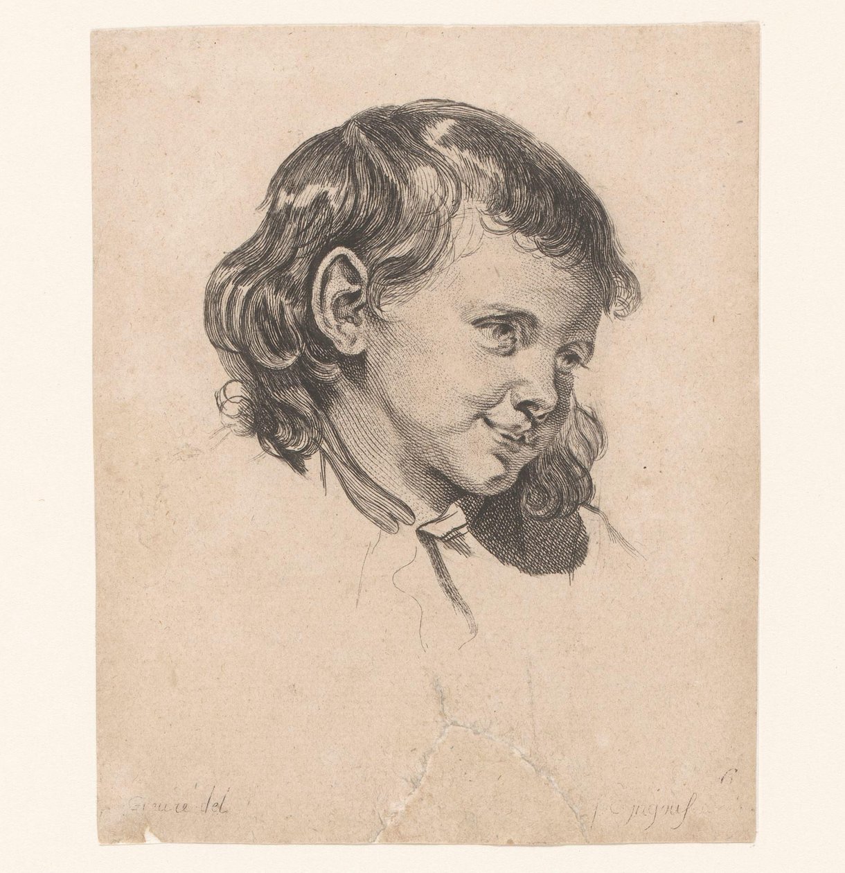 A cabeça da criança, virada para a direita Cabeças de figuras diferentes (título da série) ir. Cahier de Têtes de différens Caracteres (título da série) de Pierre Charles Ingouf