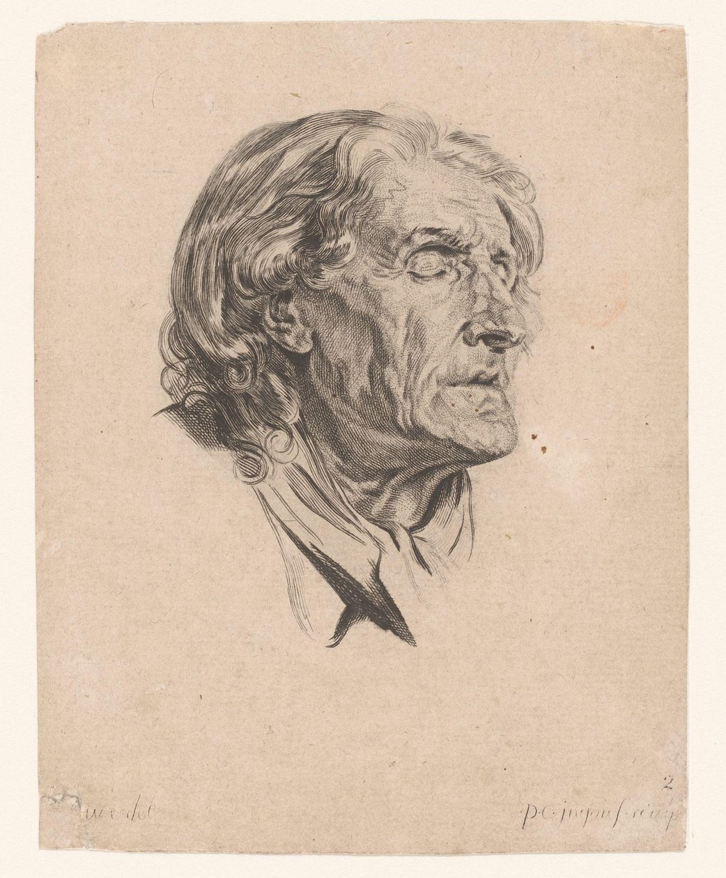 Cabeça de um velho com os olhos fechados, virada para a direita Cabeças de figuras diferentes (título da série) ir. Cahier de Têtes de différens Caracteres (título da série) de Pierre Charles Ingouf