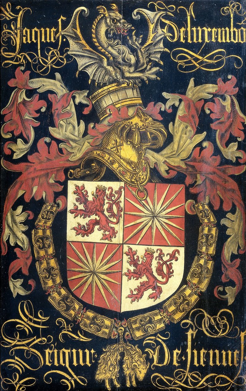 Escudo de Jacó de Luxemburgo (depois de 1441-88), Senhor de Fiennes, na qualidade de cavaleiro da Ordem do Tosão de Ouro de Pierre Coustain (attributed to)