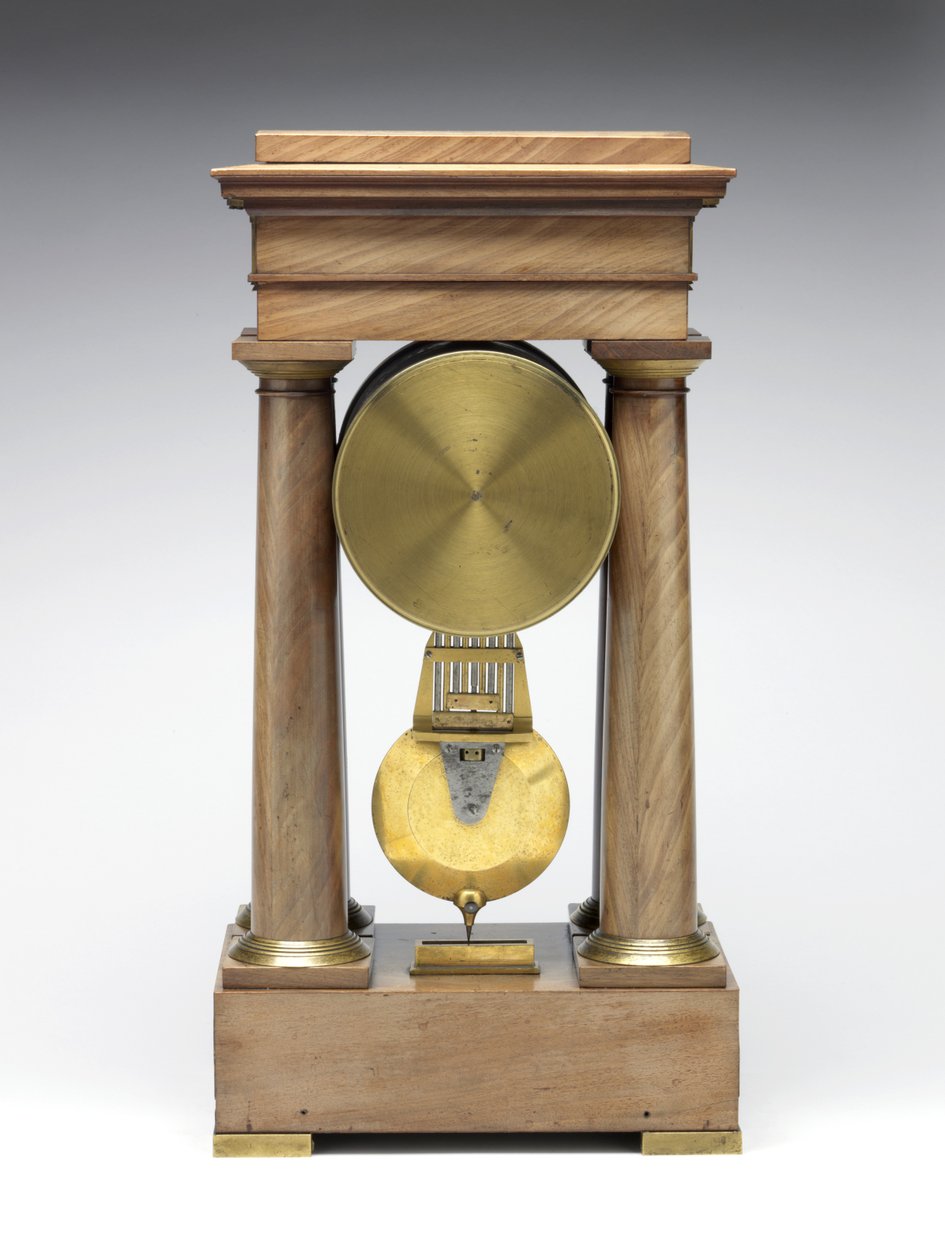 Relógio decimal, c.1798-1805 (pinho, latão e esmalte) de Pierre Daniel Destigny