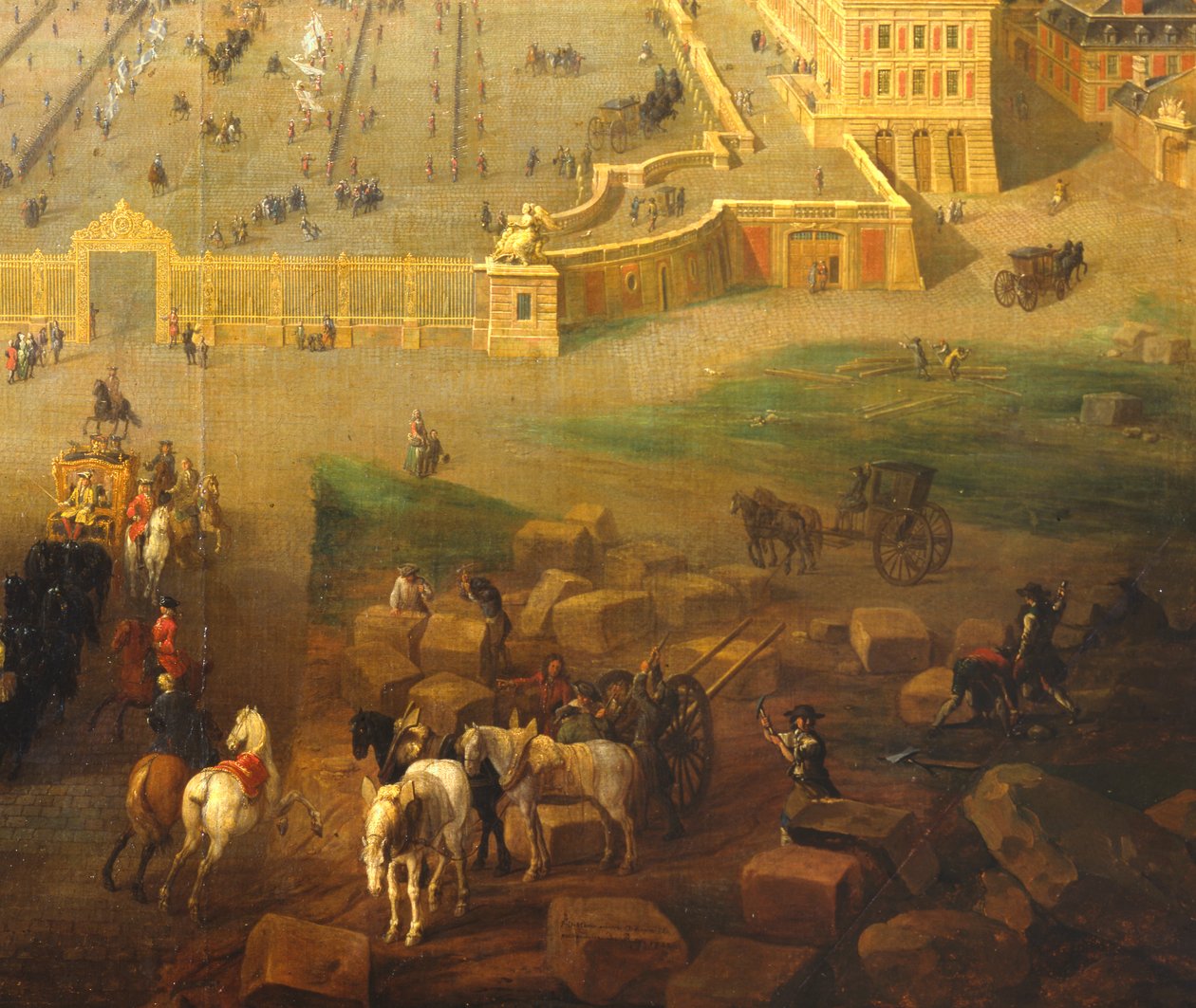 O Castelo de Versalhes e a Praça de Armas, pormenor de Pierre Denis Martin