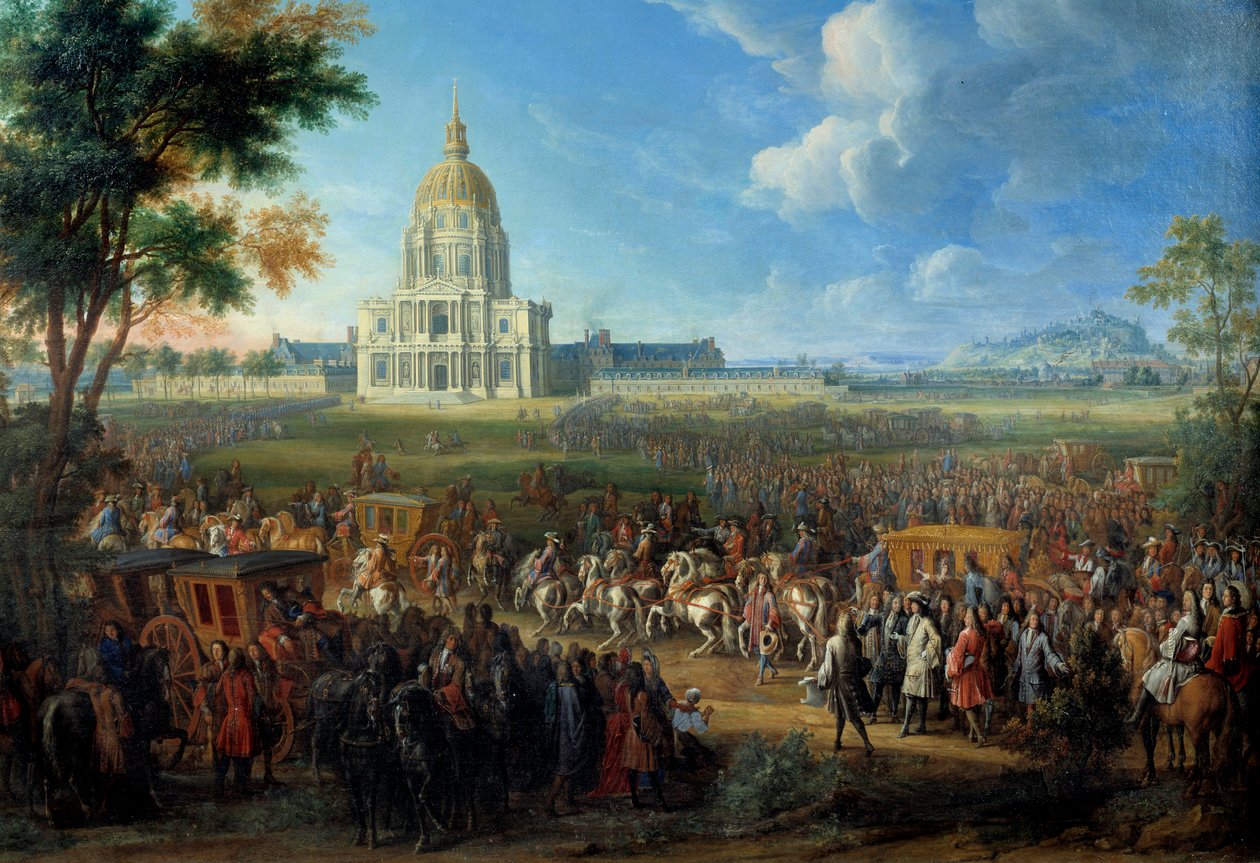 Visita do Rei Luís XIV à igreja do Royal Hotel des Invalides recentemente concluída em 14 de julho de Pierre Denis Martin