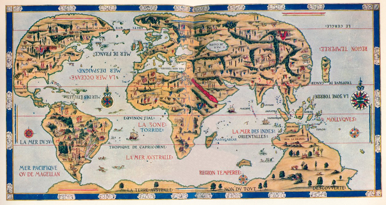 O Mapa Delfim do Mundo, 1546, 1912 de Pierre Desceliers