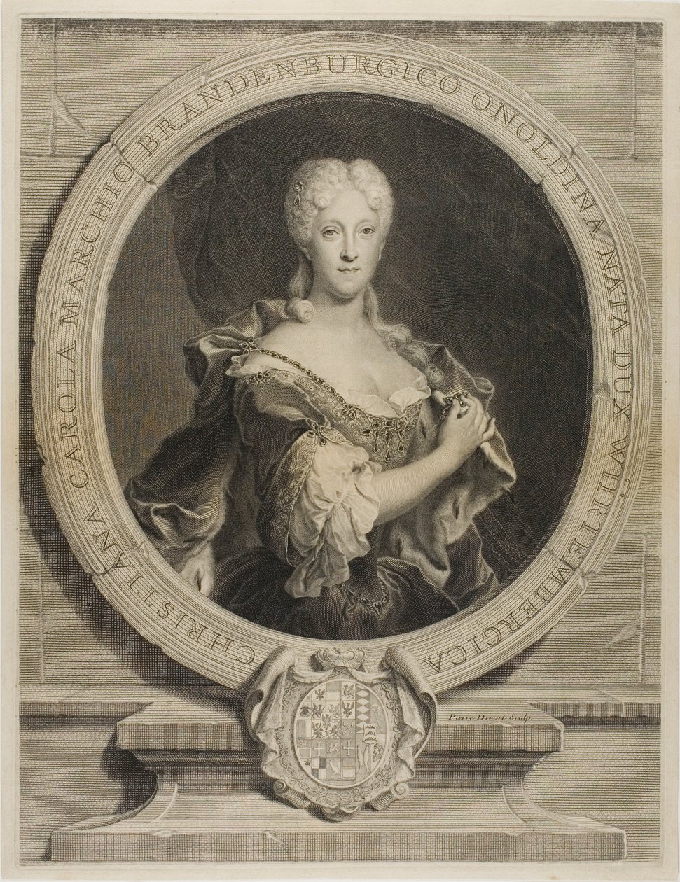 Retrato de Christine-Caroline, Margrave de Brandenbourg-Onoltzbach, esposa de Guillaume-Frédéric de Wurtemburg, 1694-1723 de Pierre Drevet