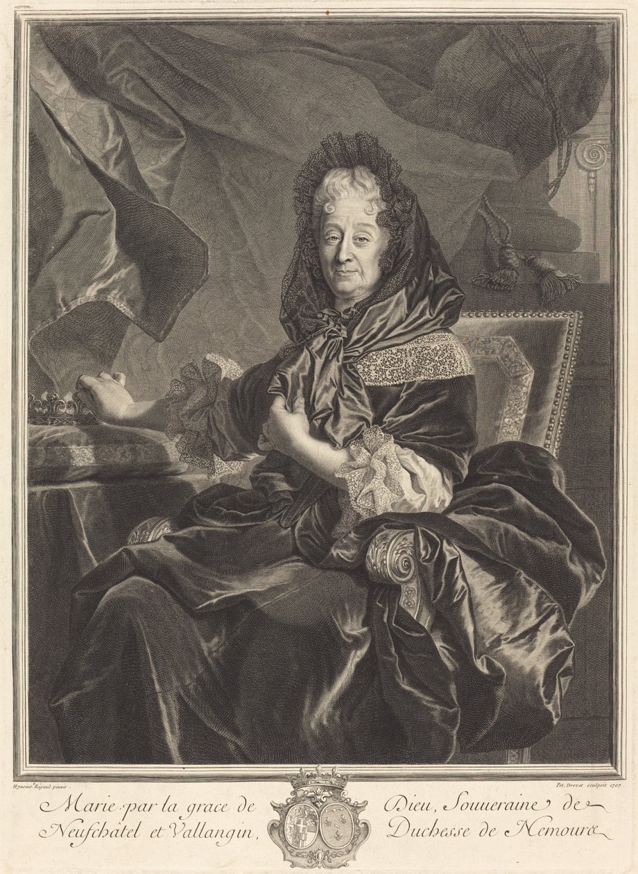 Duquesa de Nemours de Pierre Drevet after Hyacinthe Rigaud