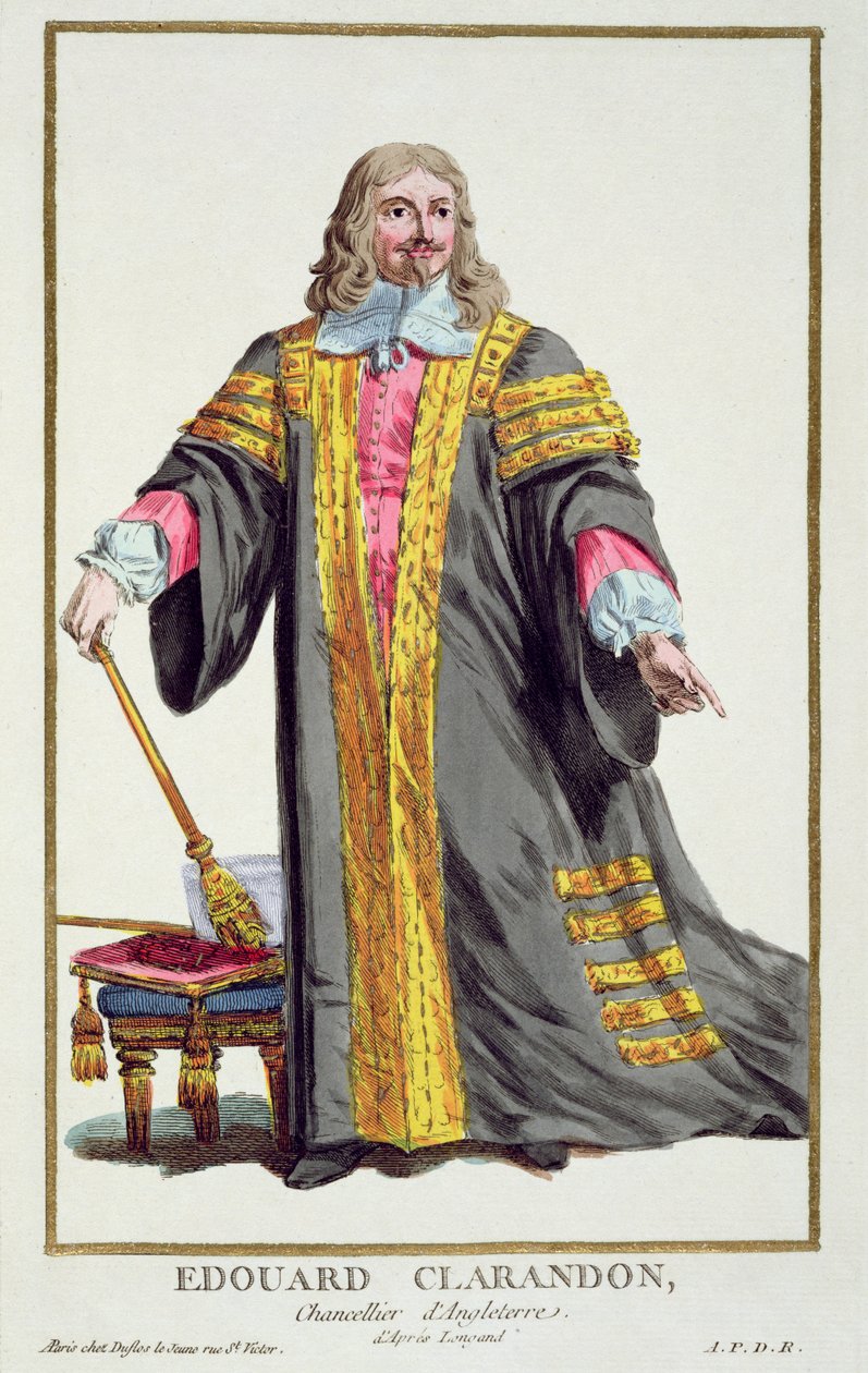 Edward Hyde (1609-74) Primeiro Conde de Clarendon de &39;Recueil des Estampes, representando Ranges e Dignites, seguindo o figurino de todas as nações existentes&39;, publicado em 1780 (colorido à mão em de Pierre Duflos