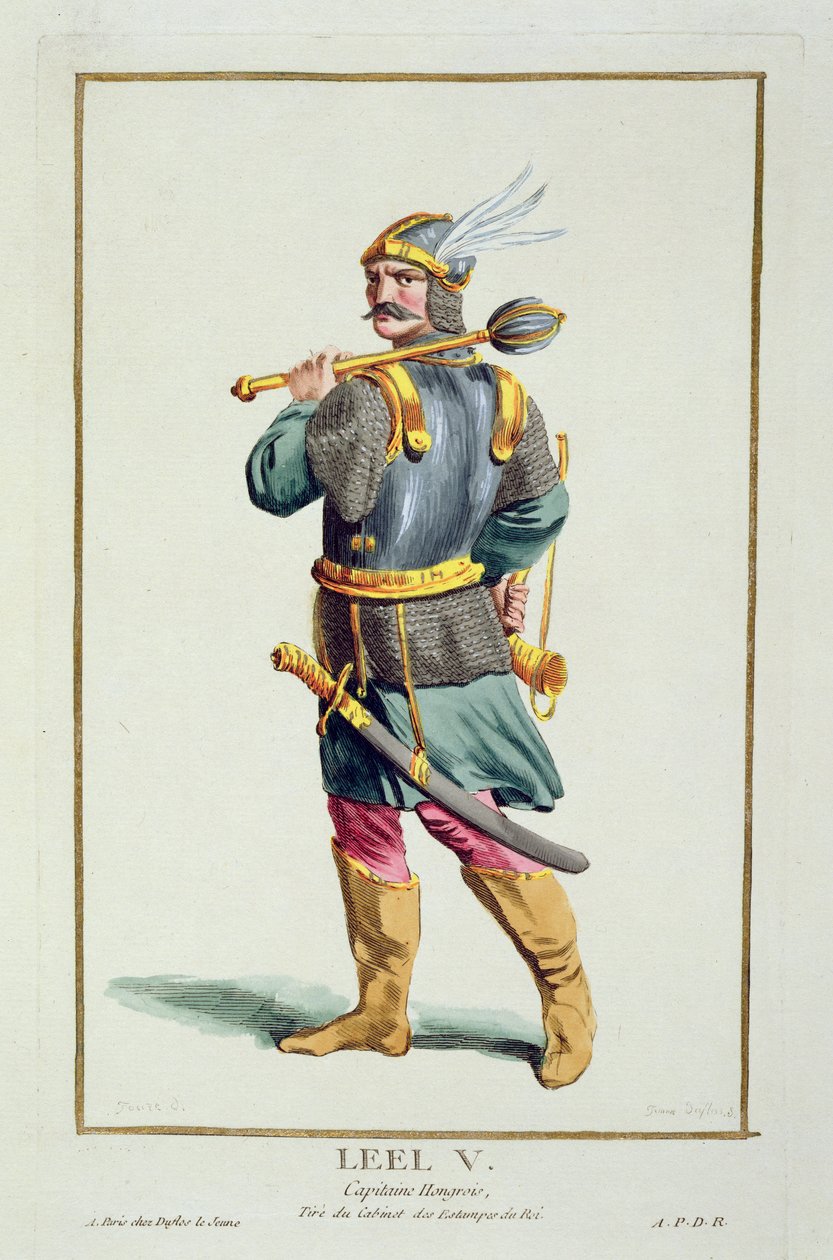 Leel V de &39;Réuil des Estampes, representando Ranges and Dignites, seguindo o figurino de todas as nações existentes&39;, publicado em 1780 (gravura colorida à mão) de Pierre Duflos
