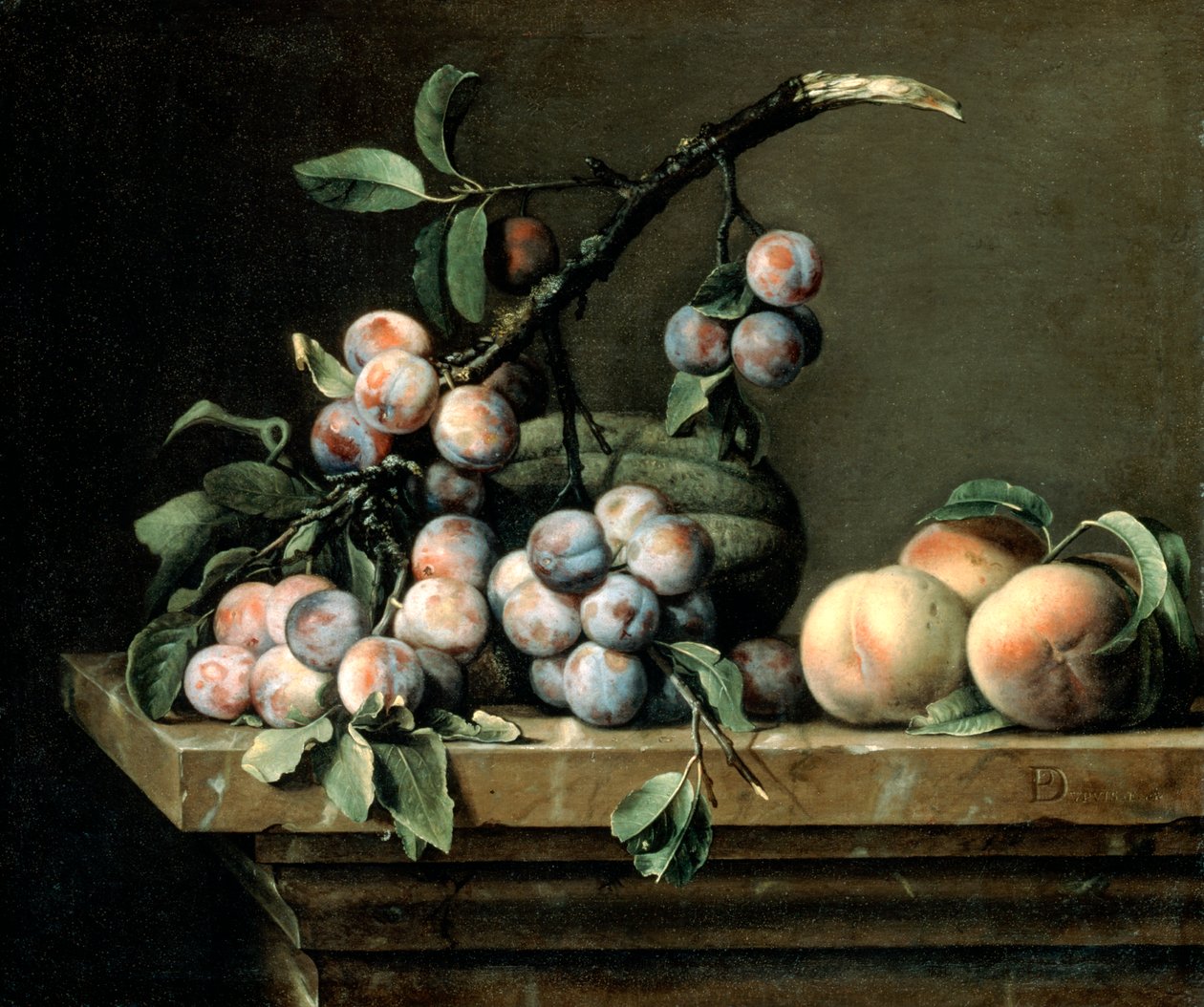 Ameixas, melão e pêssegos, c1630-1680 de Pierre Dupuis
