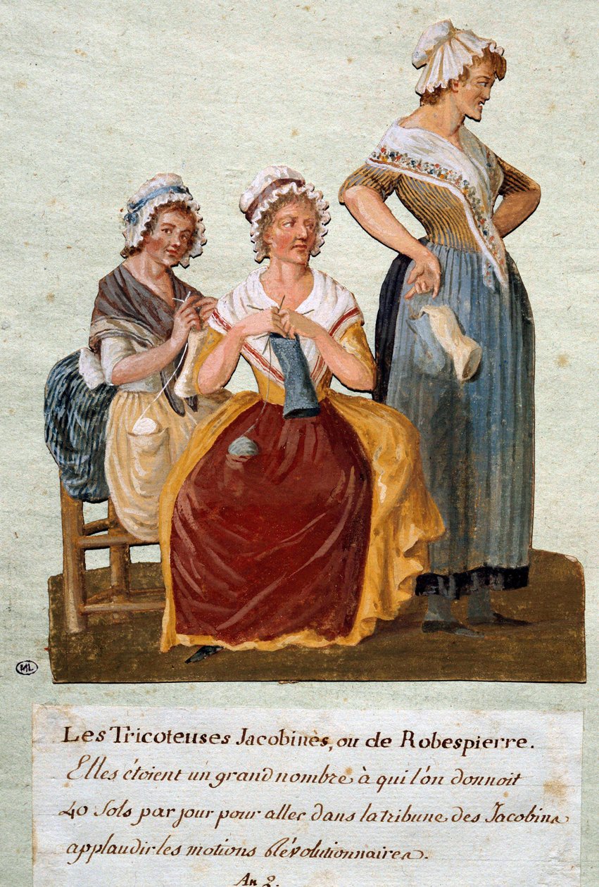 Revolução Francesa: Jacobin knitters ou Robespierre. Estávamos a dar dinheiro a estas mulheres para irem ao Clube Jacobin. Gouache de Pierre Etienne Lesueur (activo por volta de 1791-1810) de Pierre Etienne Lesueur