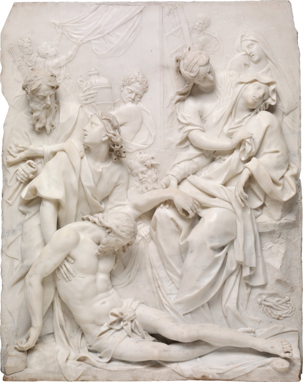 A Virgem Maria desmaiando sobre o corpo morto de Cristo aos pés da cruz, 1710. de Pierre Etienne Monnot