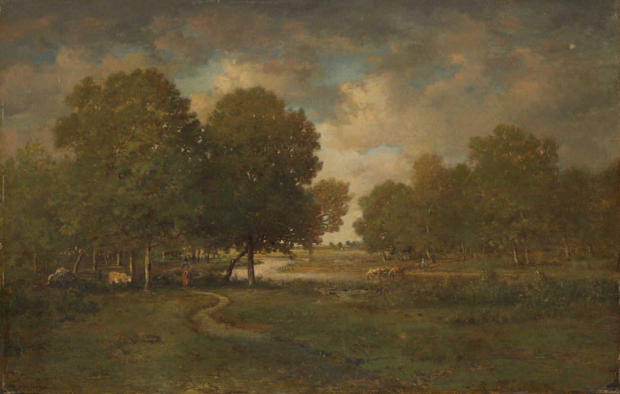 Um rio em um prado, provavelmente no final da década de 1830 e início da década de 1840. de Pierre Etienne Theodore Rousseau