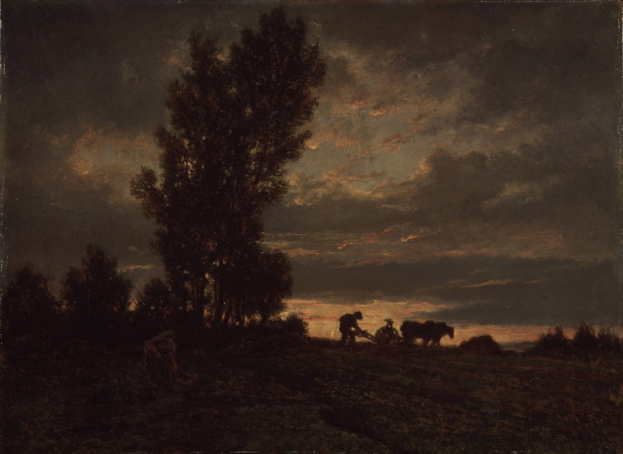 Paisagem com um lavrador, década de 1860 de Pierre Etienne Theodore Rousseau
