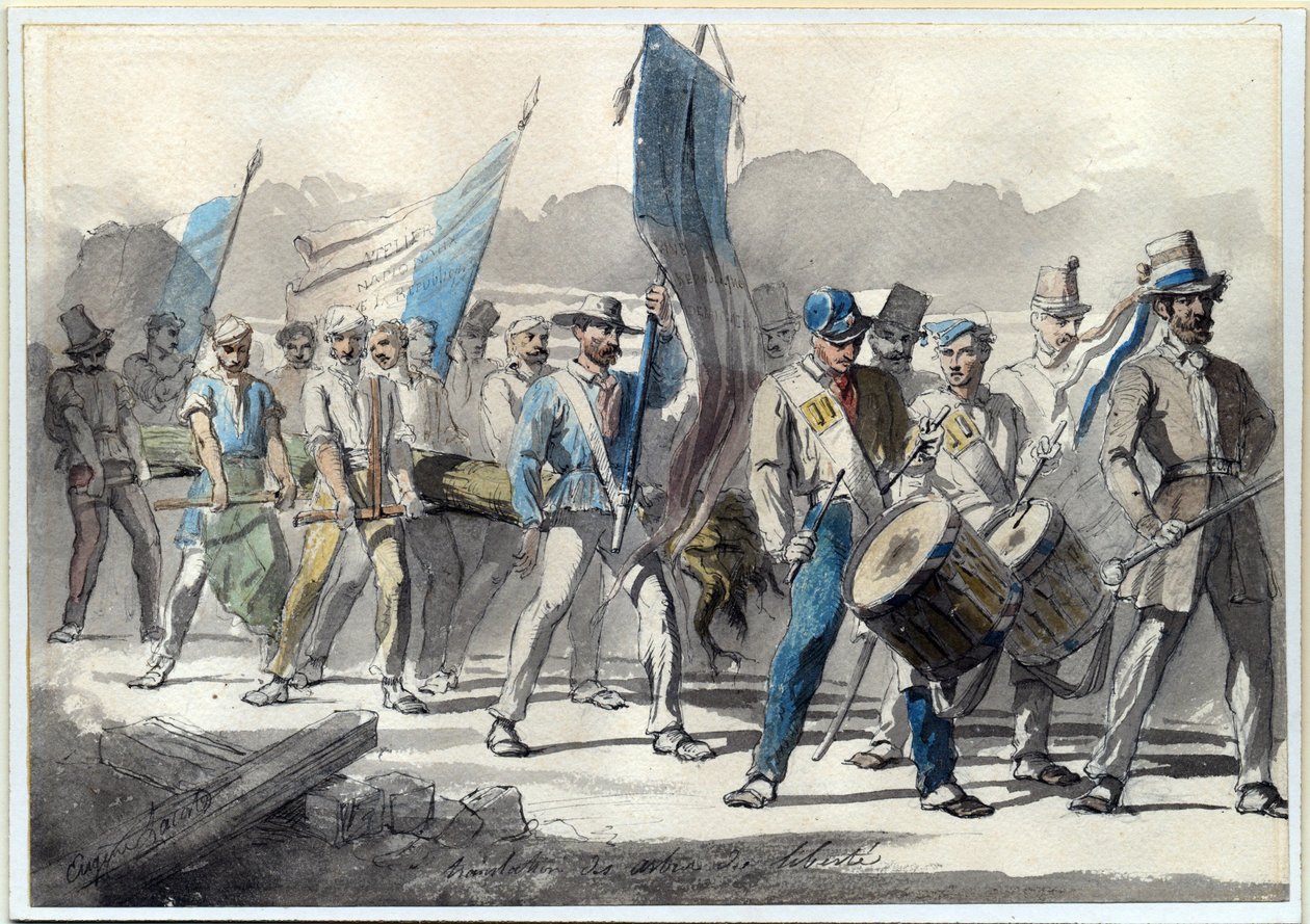 "The Planting of a Tree of Liberty in France on 1848" Aguarela de Pierre-Eugene Lacoste (1818-1908) 1848 Dim 24x34 cm Colecção Privada de Pierre Eugène Lacoste