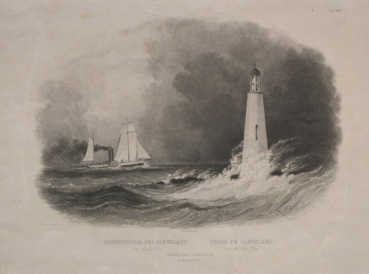 Farol em Cleveland, Ohio, no Lago Erie. de Pierre Eugène Aubert I