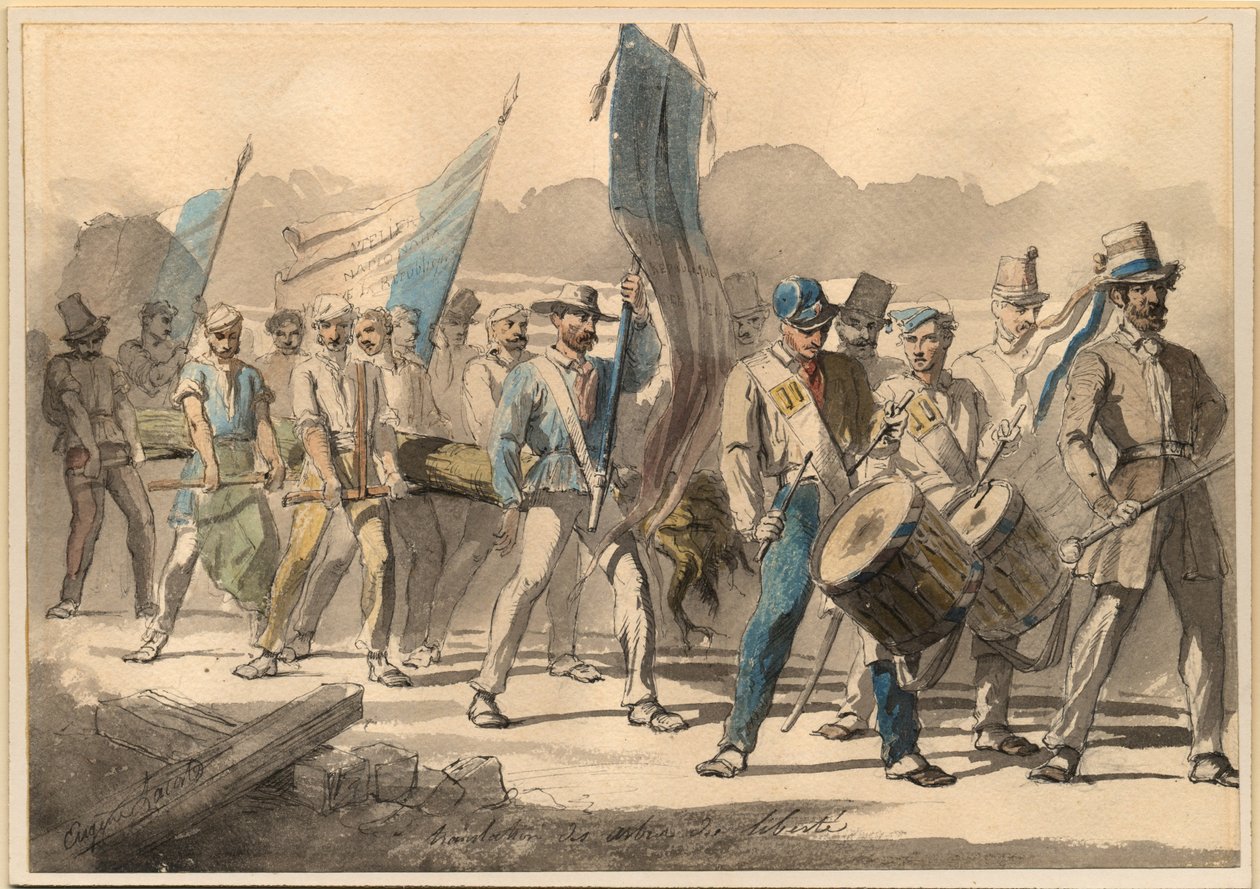 A plantação de uma árvore da liberdade na França em 1848, 1848 de Pierre Eugène Lacoste