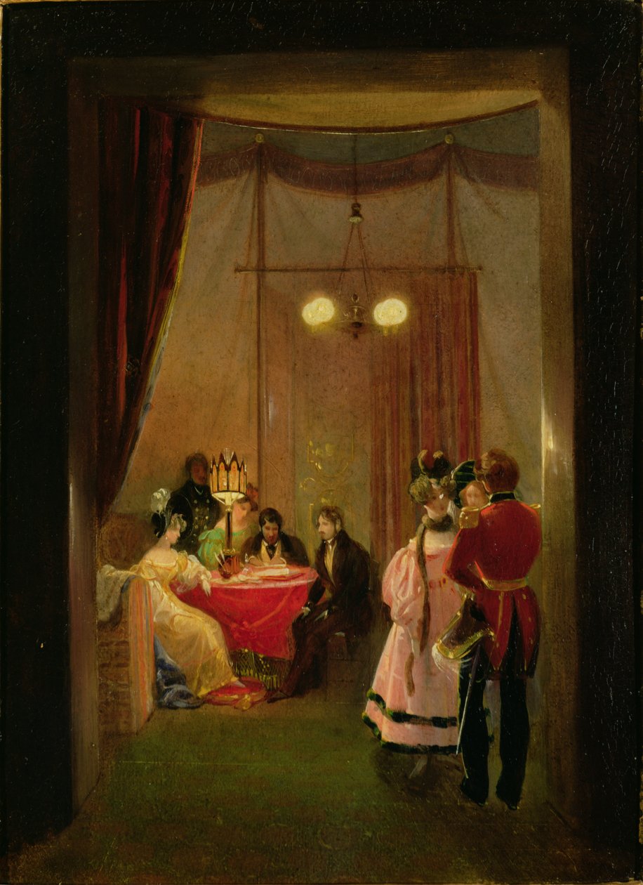 O salão de Hortense de Beauharnais (1783-1837) em Roma (óleo no cartão) de Pierre Felix Cottrau