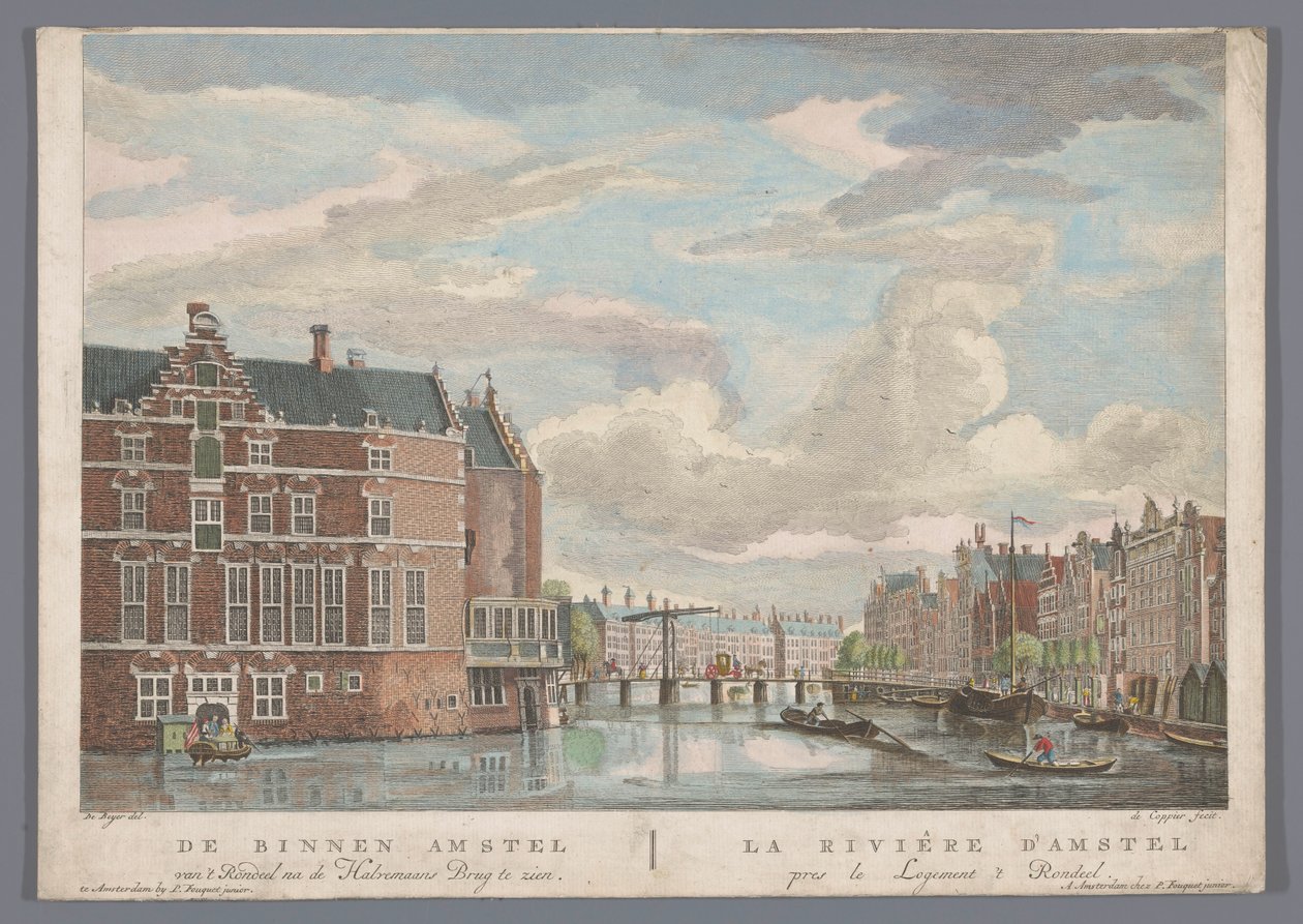 Vista do Halvemaansbrug sobre o Amstel em Amsterdã O Binnen Amstel van 