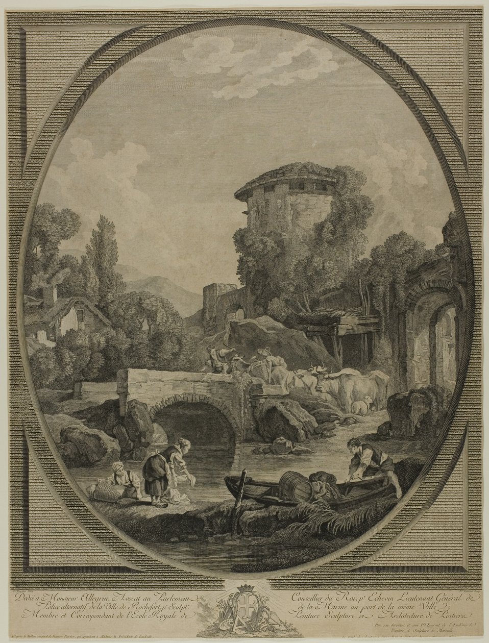 Paisagem com uma ponte e um pombal de Pierre Francois Laurent