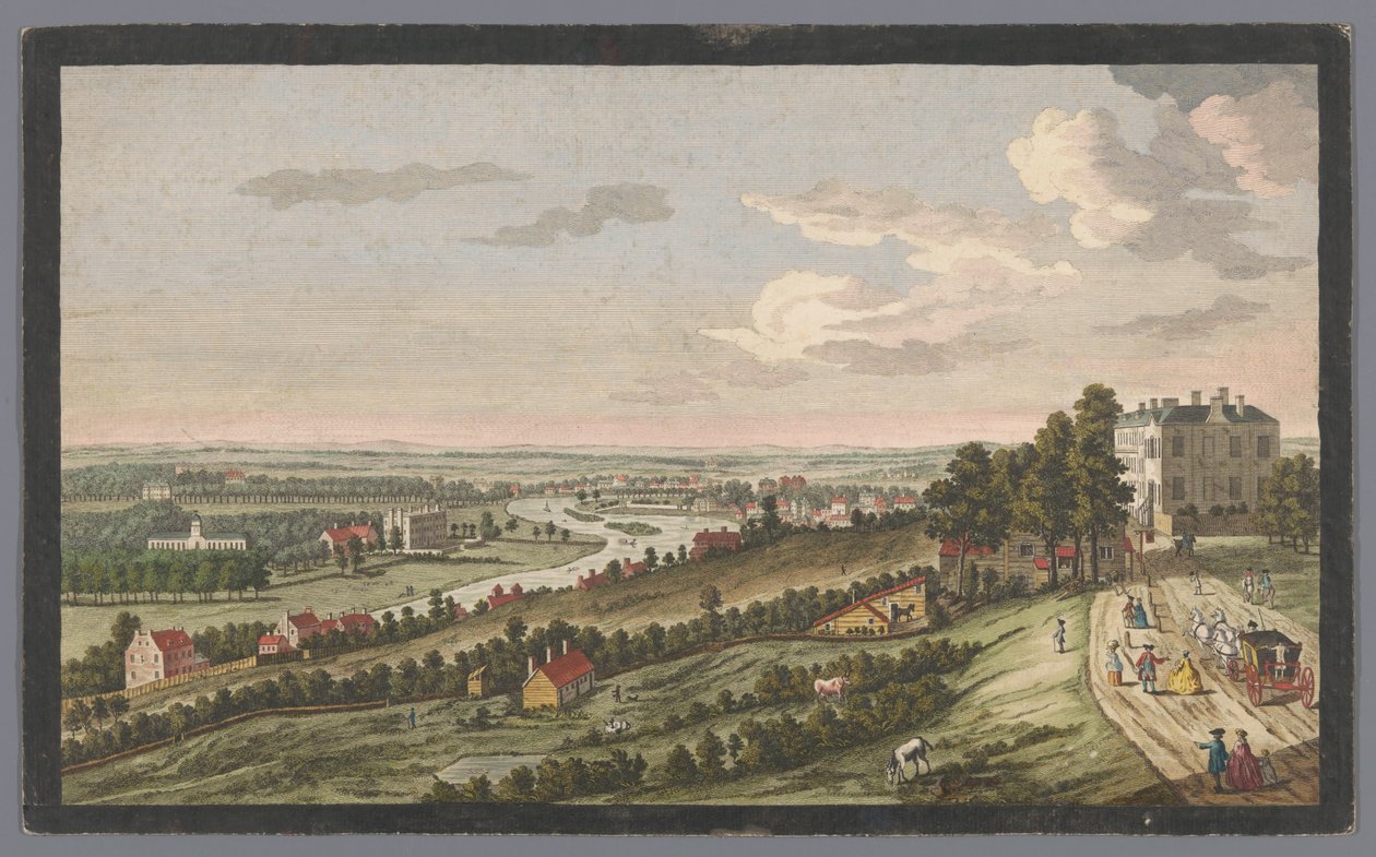 Vista de um rio com navios e barcos na água ao luar 2me. Clair de lune (título no objeto) de Pierre François Basan