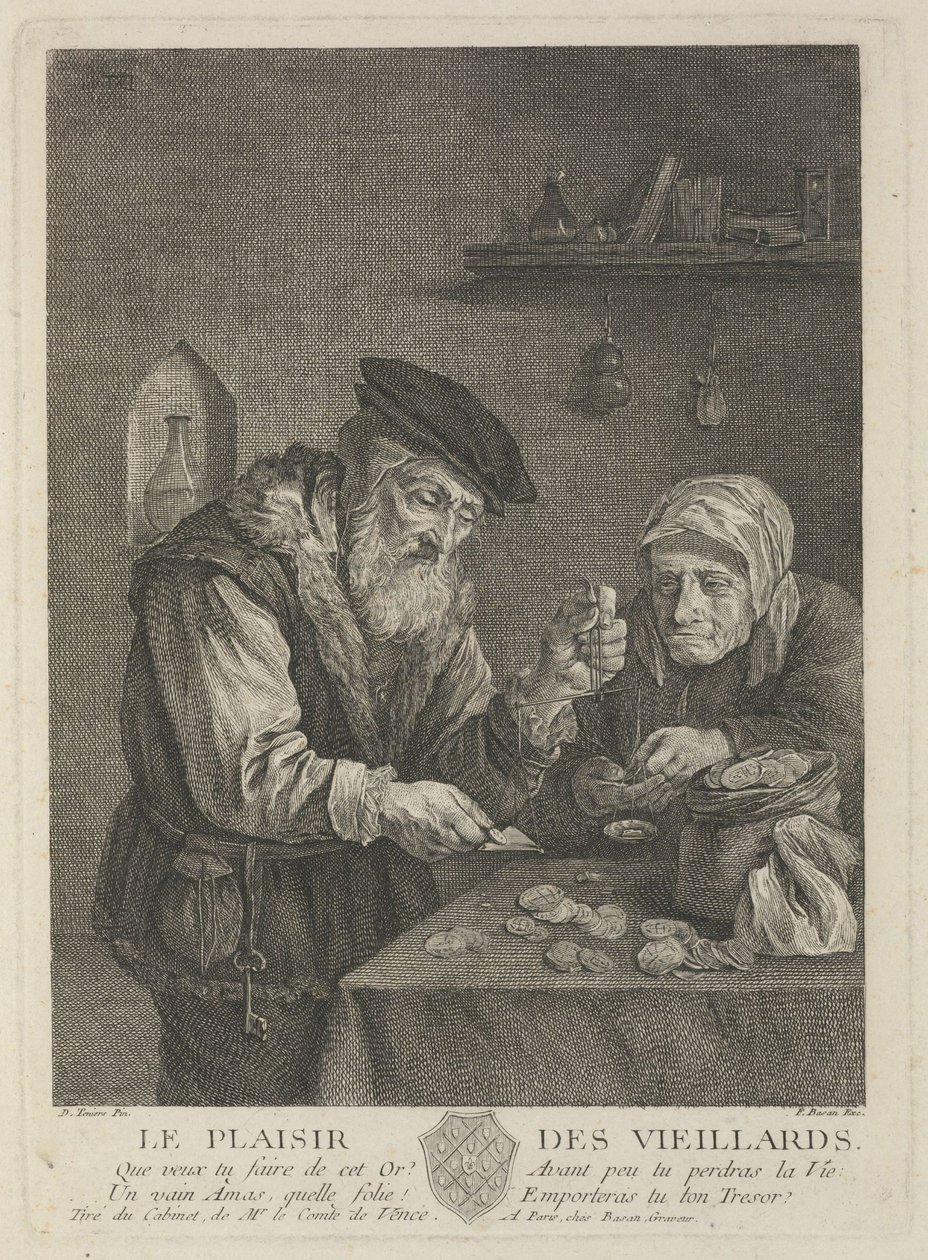Prazeres da velhice após a pintura de David Teniers the Younger, meados do século XVIII. de Pierre François Basan