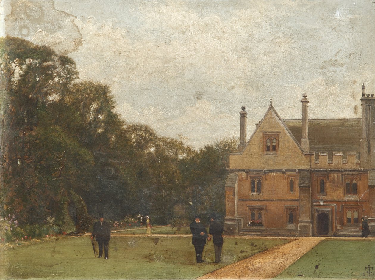 No Grounds of Magdalen College, Dr. Fisher (companheiro), J. Henderson (Bursar) e Major-General Rigaud em primeiro plano de Pierre François Joseph Tonneau