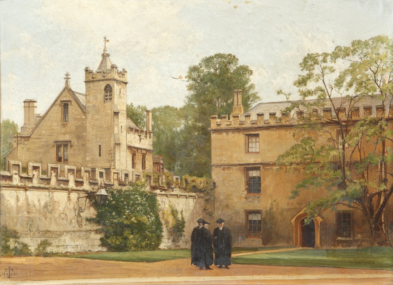 O Salão da Gramática de St Johns Quadrangle em 1881: o Presidente Bulley na Unidade de Alojamentos e Dois Outros, 1881 de Pierre François Joseph Tonneau