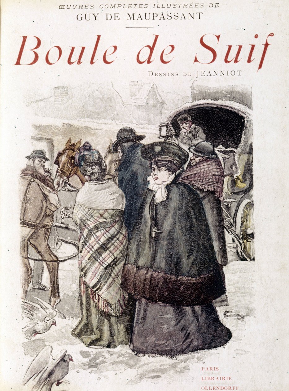 Os viajantes da diligência foram presos por oficiais alemães durante a ocupação da França pela Prússia. Em primeiro plano: o Baile da Prostituta de Suif. Em "Bola de Sebo" de Guy de Maupassant (1850-1893). Ilustração de P. G. Jeanniot (1848-1934) de Pierre Georges Jeanniot
