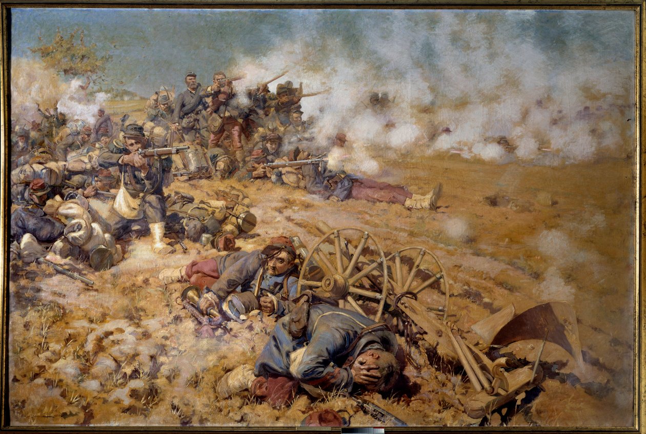 Guerra de 1870: "Linha de fogo na batalha de Rezonville em 16 de agosto de 1870" Pintura de Pierre Georges Jeanniot (1848-1934) 1886 Sol. 2x3 m Pau, musee des Beaux Arts - Guerra de 1870: Linha de fogo na batalha de Rezonville, 16 de agosto de Pierre Georges Jeanniot