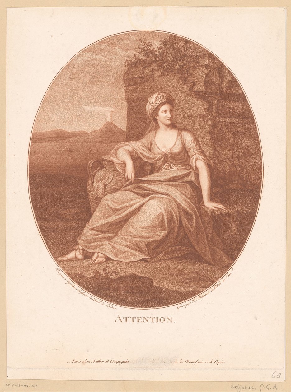 Figura feminina antiga na paisagem vulcânica Atenção. (título no objeto) de Pierre Guillaume Alexandre Beljambe