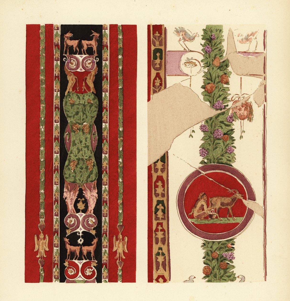 Motivos decorativos em pinturas murais em Herculano, Terceiro Estilo Pompeiano de Pierre Gusman