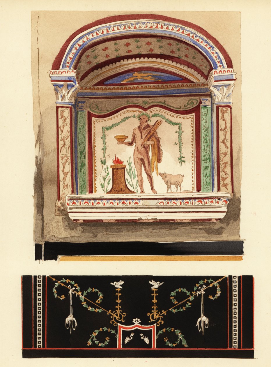 Pintura de nicho de Larário dedicada a Hércules num anexo (Casa del Cenacolo, V de Pierre Gusman