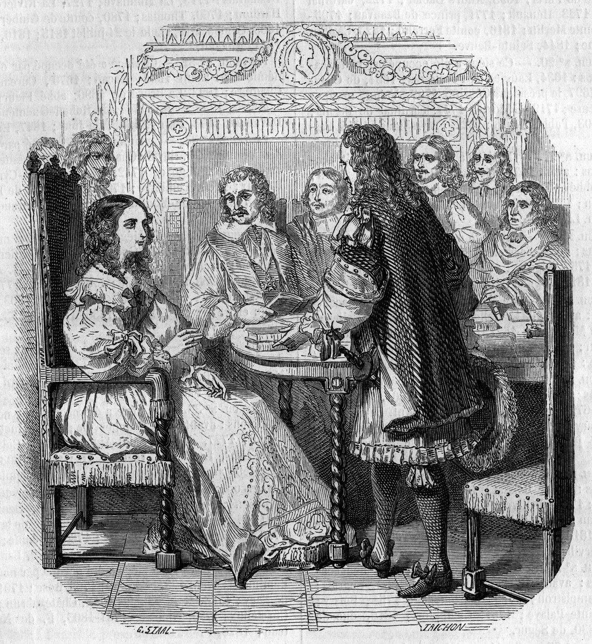 Visita da Rainha Christine de Suede (1626-1689) à Academia Francaise em Paris, na presença do Cardeal Richelieu Engraving de G. Staal de Pierre Gustave Eugene Staal