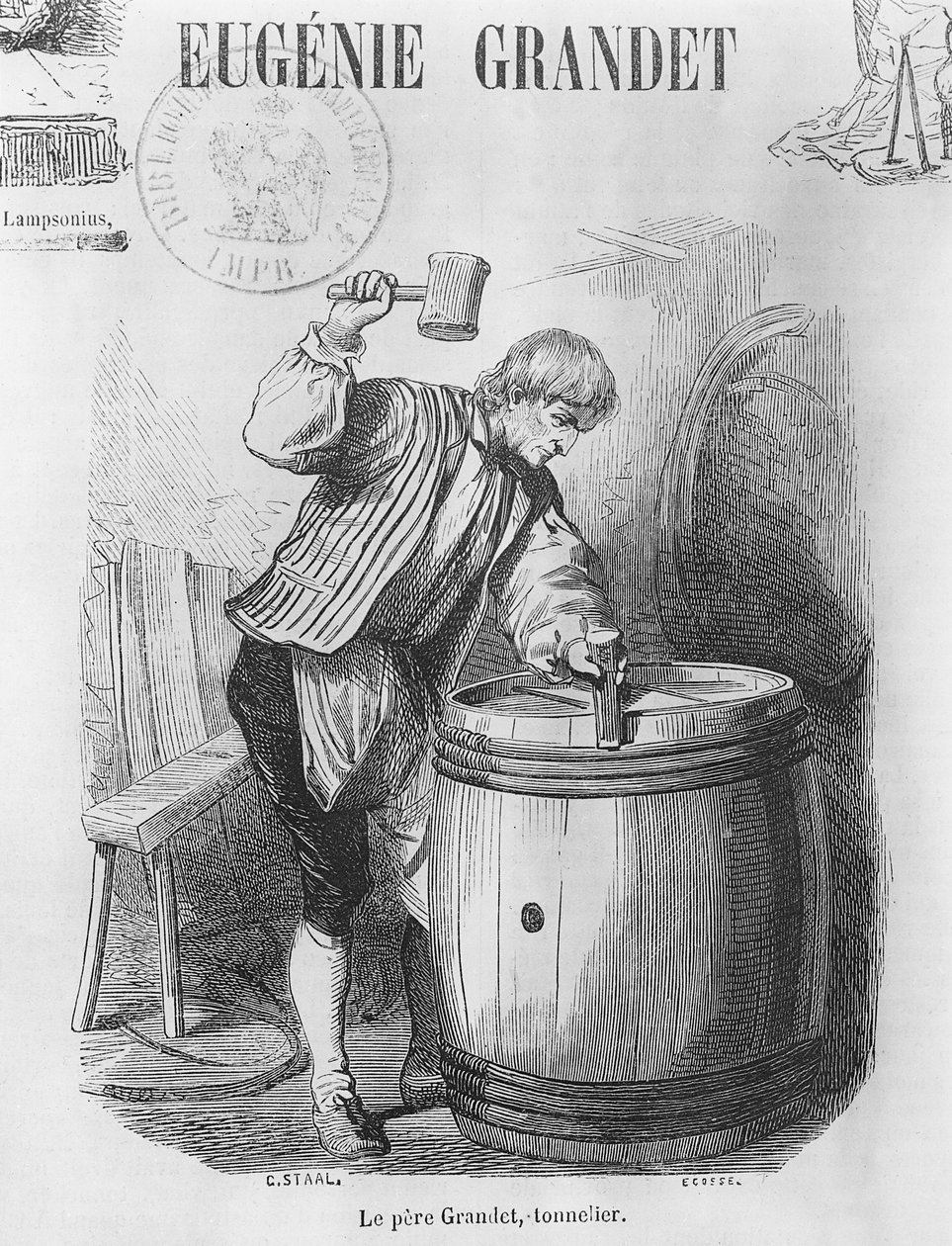 Padre Grandet, o Cooper, ilustração de "Eugenie Grandet" por Honore de Balzac (1799-1850) de Pierre Gustave Eugene Staal