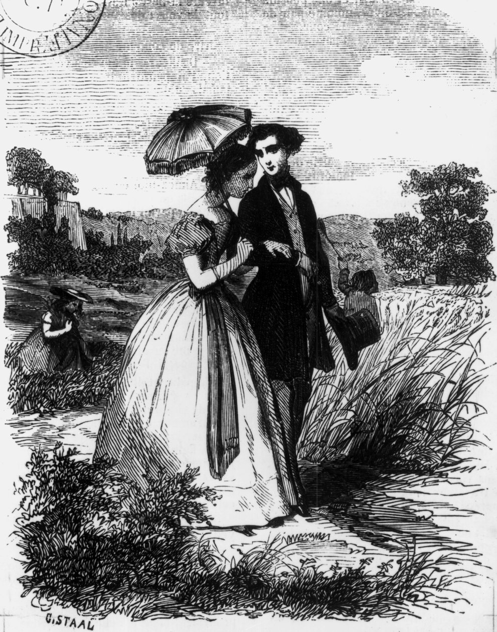 Felix de Vandenesse e Madame de Mortsauf, ilustração para "O lírio no vale" por Honore de Balzac (1799-1850) publicado em 1871 de Pierre Gustave Eugene Staal