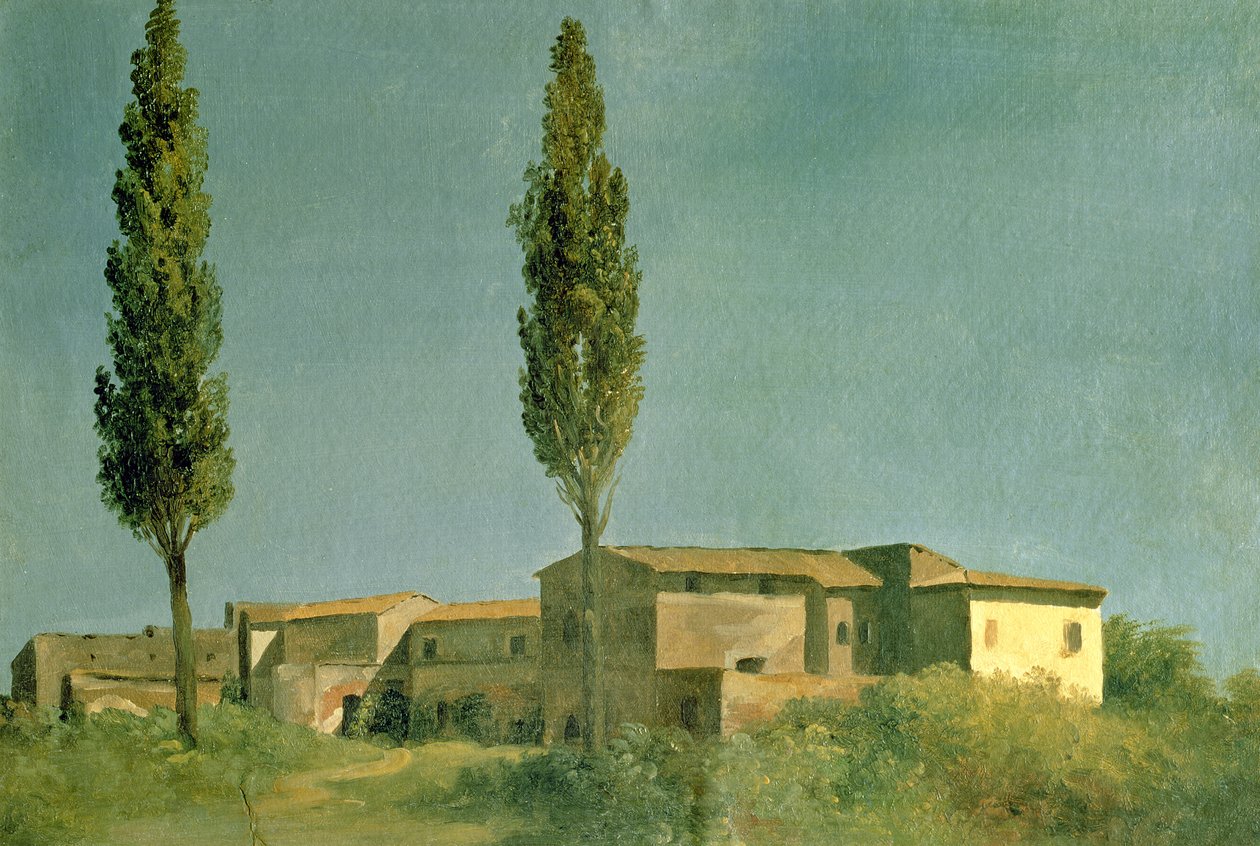 Na Villa Farnese: Os Dois Álamos, c.1777 (óleo no cartão) de Pierre Henri de Valenciennes