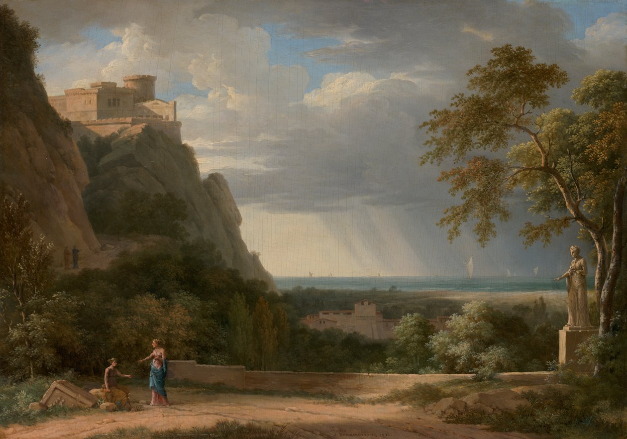 Paisagem clássica com figuras e esculturas de Pierre Henri de Valenciennes