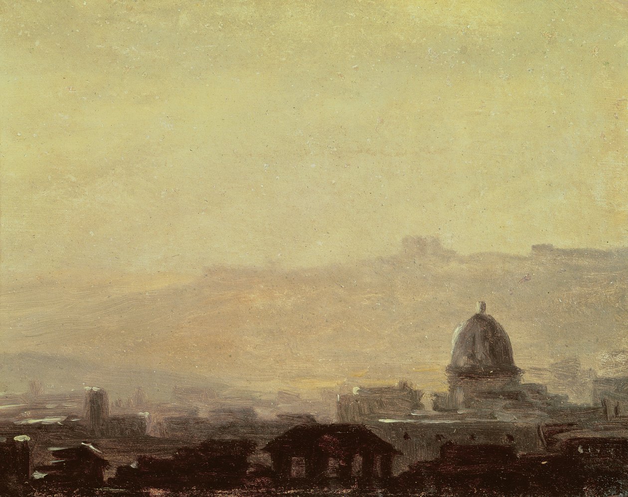 Casas Dominadas por um Domo, Roma (óleo sobre papel montado no cartão) de Pierre Henri de Valenciennes