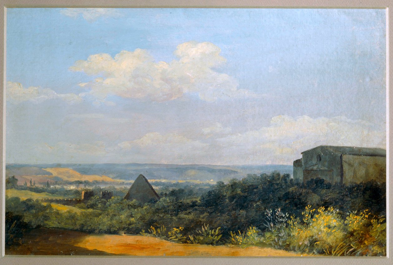 A pirâmide de Céstio em Roma - A pirâmide de Céstio em Roma. Papel sobre cartão ... de Pierre Henri de Valenciennes