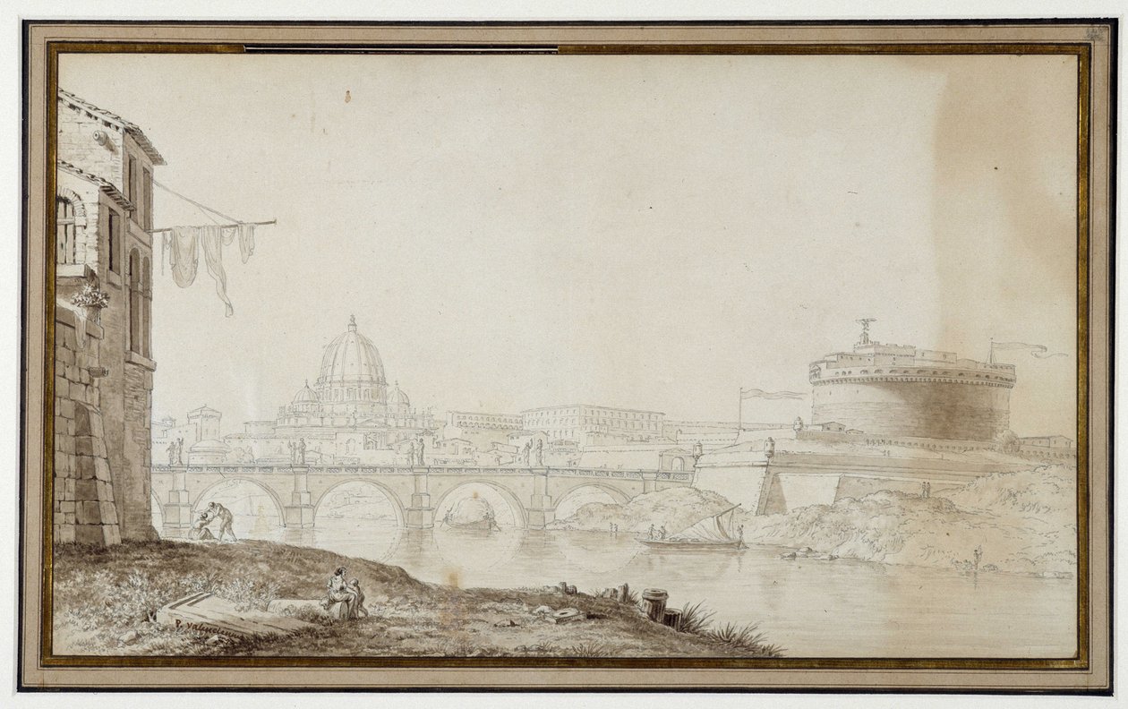 Vista do castelo Santo Ângelo em Roma no século XVII (desenho) de Pierre Henri de Valenciennes