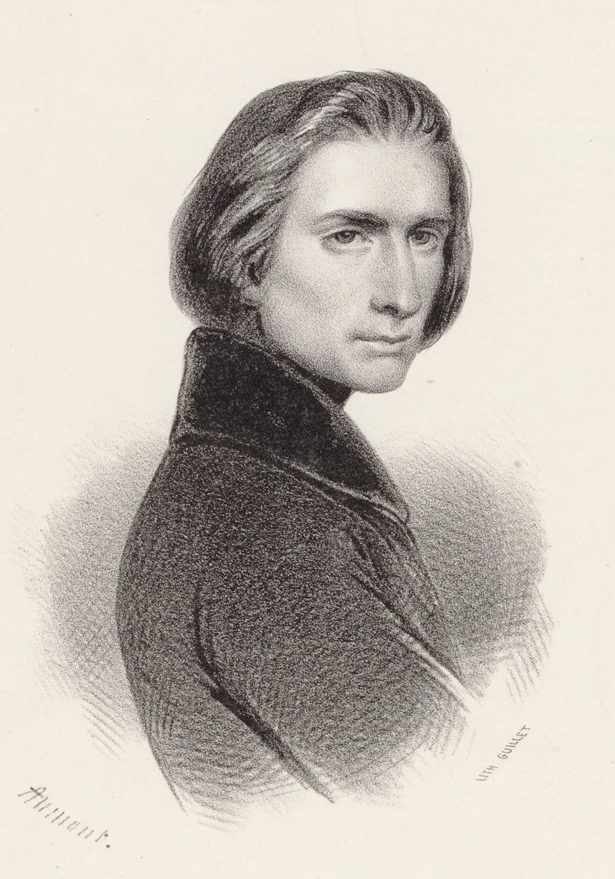 Retrato do compositor Franz Liszt 1811-1886. de Pierre Hippolyte Aumont