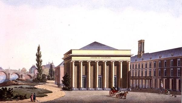 Palácio da Universidade de Liège, de "Choix des Monuments, Edifices et Maisons les plus remarquables du Royaume des Pays-Bas" de Pierre Jacques Goetghebuer, gravado por J.N. Chevron, publicado em 1827 (aquatint) de Pierre Jacques (after) Goetghebuer