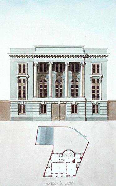 Casa em Gand, Bélgica, de "Choix des Monuments, Edifices et Maisons les plus remarquables du Royaume des Pays-Bas" de Pierre Jacques Goetghebuer, publicado em 1827 (aquatint) de Pierre Jacques Goetghebuer