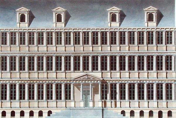 Câmara Municipal de Gand, de "Choix des Monuments, Edifices et Maisons les plus remarquables du Royaume des Pays-Bas" de Pierre Jacques Goetghebuer, publicado em 1827 (aquatint) de Pierre Jacques Goetghebuer