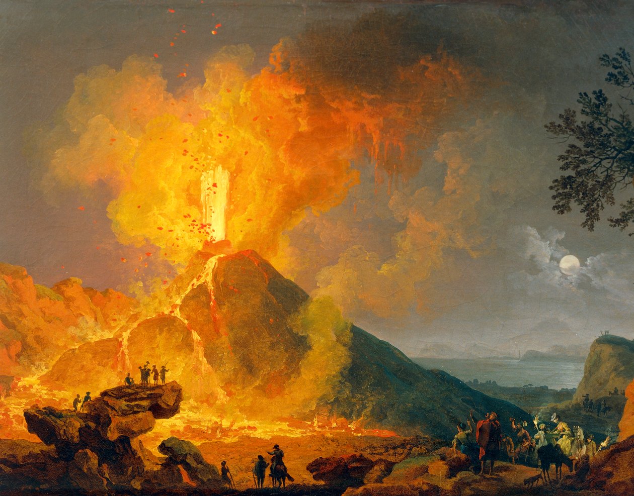 Erupção do Vesúvio, de Pierre-Jacques Volaire (1729-1792), óleo sobre tela, 52x79 cm. Detalhe. de Pierre Jacques Volaire