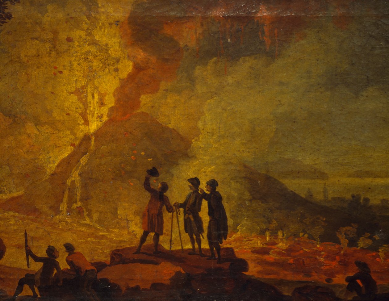 Erupção do Vesúvio, de Pierre-Jacques Volaire (1729-1792), óleo sobre tela, 52x79 cm. Detalhe. de Pierre Jacques Volaire