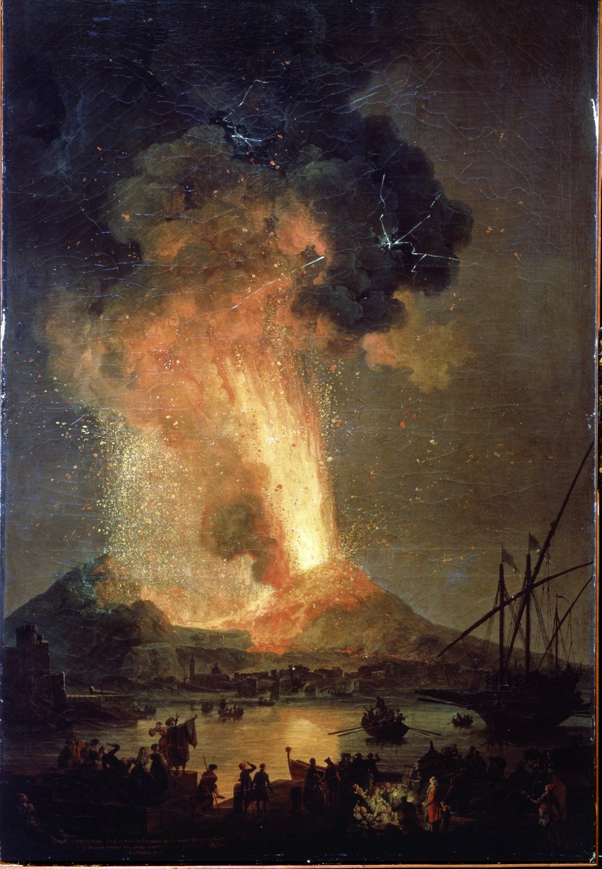 A erupção do Vesúvio. Pintura de Pierre-Jacques (Pierre Jacques) Volaire (O Cavaleiro Volaire) (1729-1802) Óleo sobre tela, 242 x 163 cm de Pierre Jacques Volaire