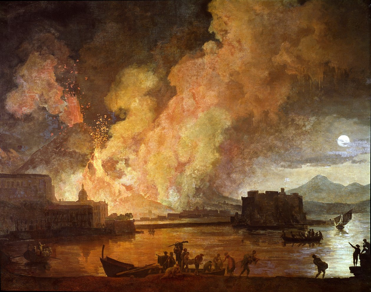 A erupção da Vesúvia em Nápoles à luz da lua (Pintura de Pierre Jacques Volaire
